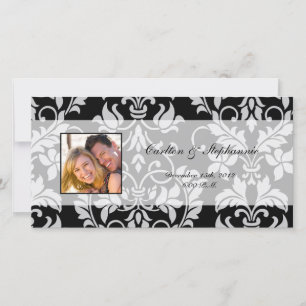 Black and Grey Damask Wedding Photo Announcement