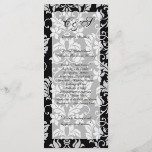 Black and Grey Damask Wedding Programs Programme