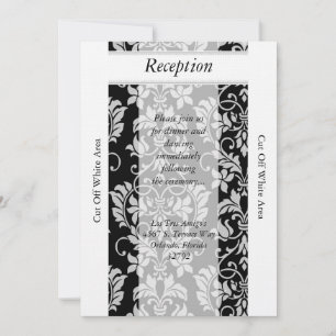 Black and Grey Damask Wedding Reception Card