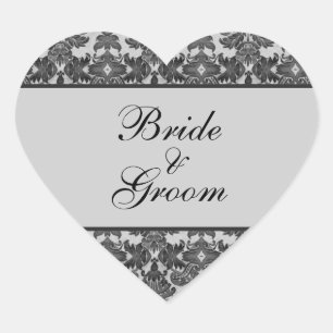 Black and Grey Damask Wedding Stickers