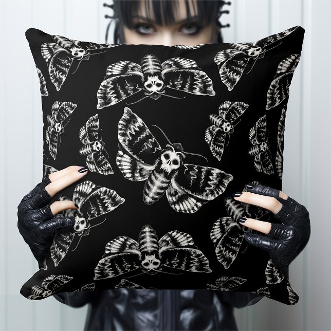 Black and Grey Deaths Head Hawk Moth Gothic Skull Cushion (Creator Uploaded)