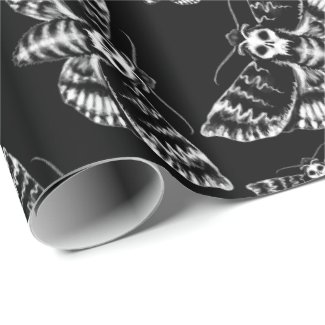 Black and Grey Deaths Head Hawk Moth Skull Gothic Wrapping Paper