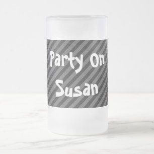 Black and Grey Diagonal Stripes Frosted Glass Beer Mug
