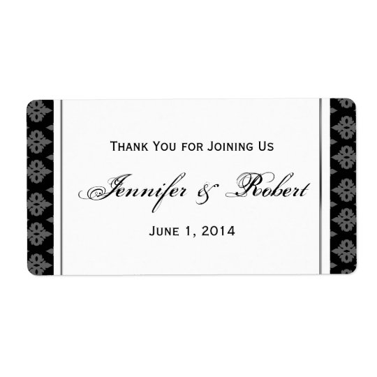 Black and Grey Diamond Damask Water Bottle Label Shipping Label