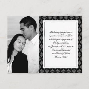 Black and Grey Diamond Damask Wedding Engagement Invitation