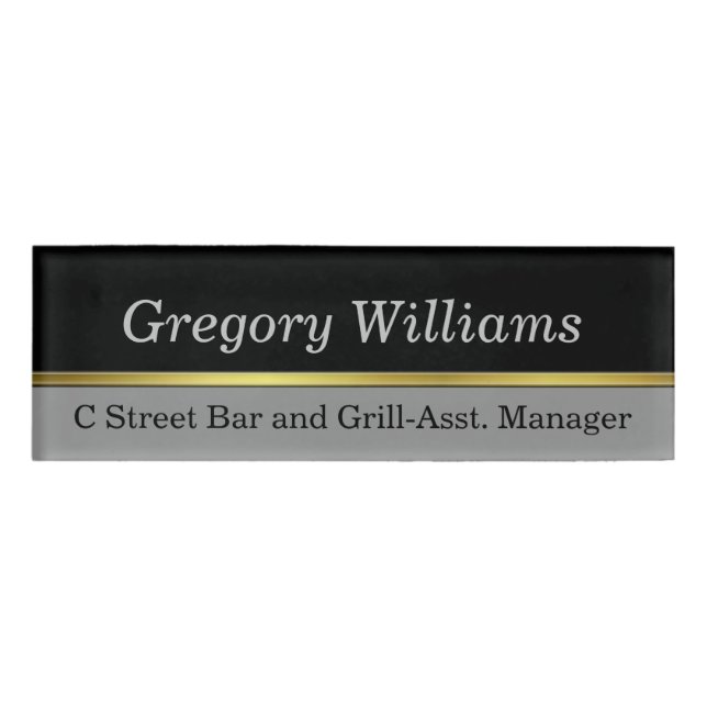 Black and Grey Employee Name Tag (Front)