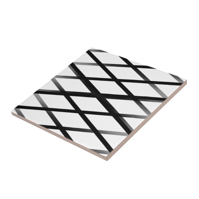 Black And Grey Fading Ombre Crisscross Lattice Art Tile (Side)