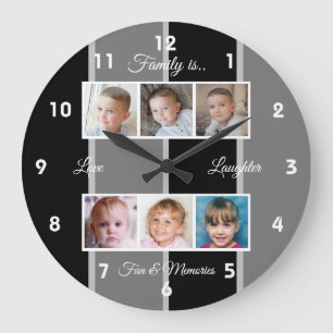 Black and grey family photos large clock
