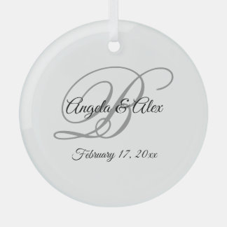 Black and Grey Fancy Script Monogram Glass Tree Decoration