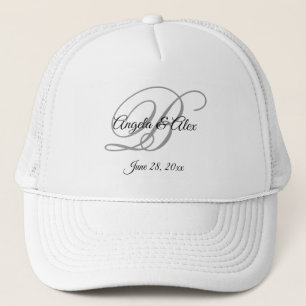 Black and Grey Fancy Script Wedding Monogram Trucker Hat