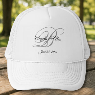 Black and Grey Fancy Script Wedding Monogram Trucker Hat