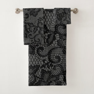 Black And Grey Faux Lace Bath Towel Set