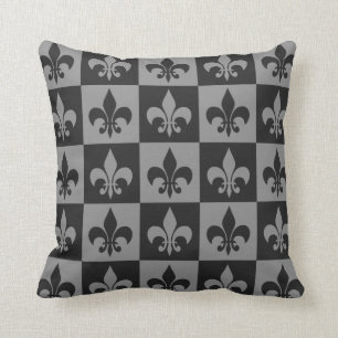 Black and Grey Fleur de lis Cushion