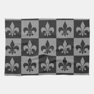 Black and Grey Fleur de lis Tea Towel