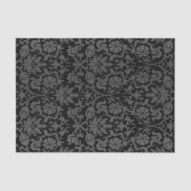 Black and Grey Floral Damask Tissue Paper (Front)