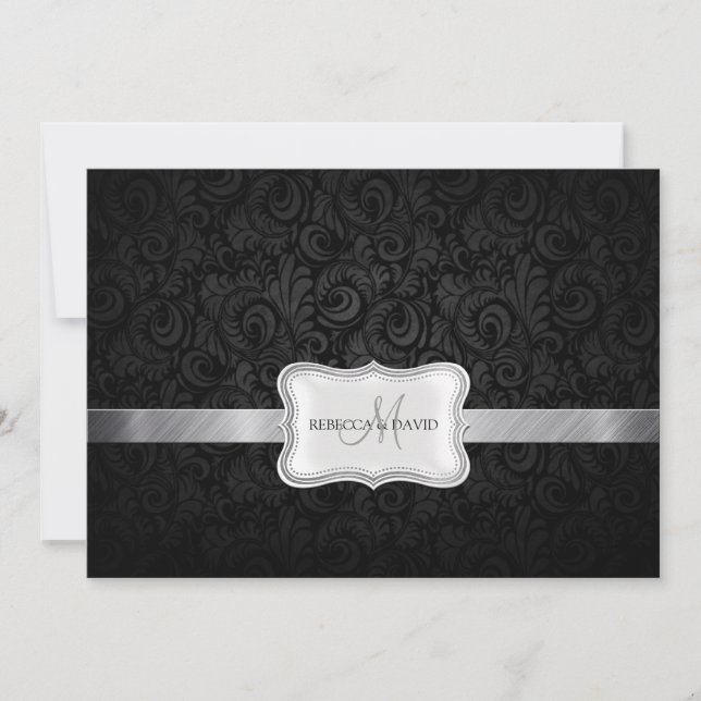 Black and Grey Floral Damask Wedding invites (Front)