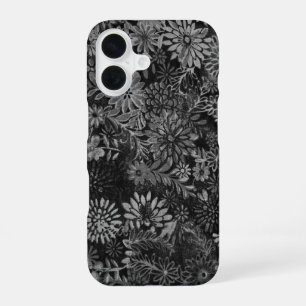 black and grey floral design iPhone 16 case