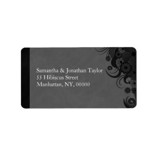Black and Grey Floral Large Return Address Labels