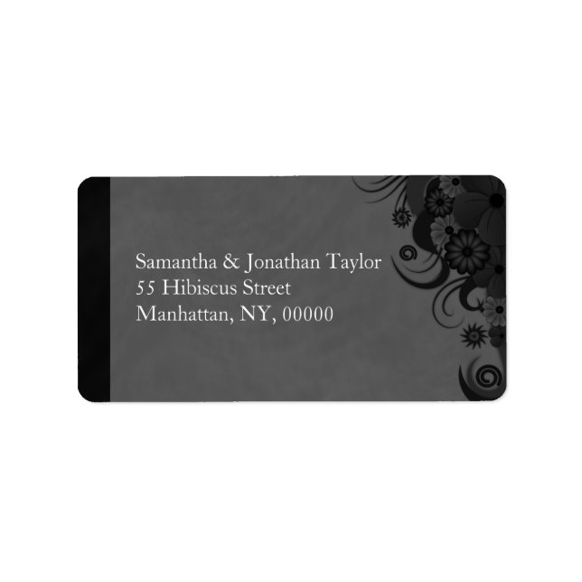 Black and Grey Floral Large Return Address Labels (Front)