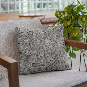 Black and Grey Floral Paisley Pattern Cushion