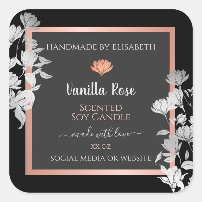 Black and Grey Floral Product Packaging Labels (Front)