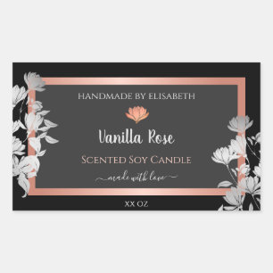 Black and Grey Floral Product Packaging Labels
