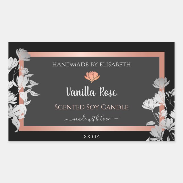 Black and Grey Floral Product Packaging Labels (Front)