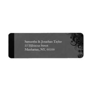 Black and Grey Floral Small Return Address Labels