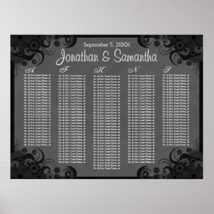 Black and Grey Floral Wedding Table Seating Charts