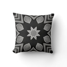 Black and Grey Flower Throw Pillow