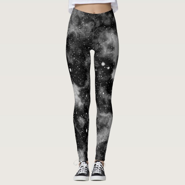 Black and Grey Galaxy Cosmic Space Yoga Leggings (Front)