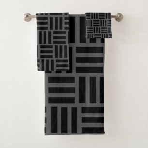 black and grey Geometric Bath Towel Set