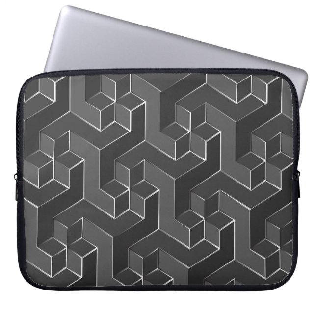 Black And Grey Geometric Cubes Pattern Laptop Sleeve (Front)