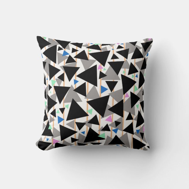 Black And Grey Geometric Triangle Cushion (Front)