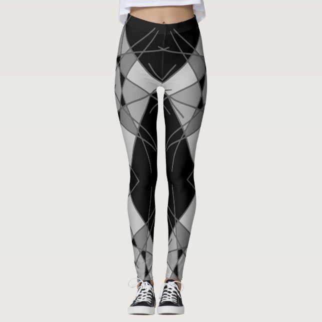 Black and Grey Geometrical Leggings by Joya Eve (Front)