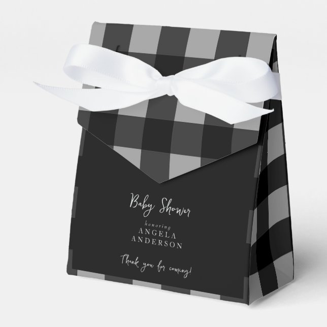 Black and Grey Gingham Shower Thank You Favour Box (Front Side)