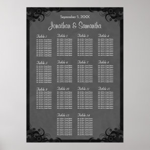 Black and Grey Goth 14 Wedding Table Seating Chart