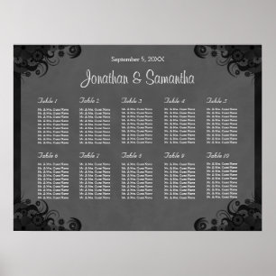 Black and Grey Goth Wedding 10 Table Seating Chart