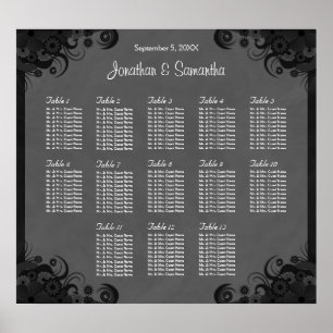 Black and Grey Goth Wedding 13 Table Seating Chart