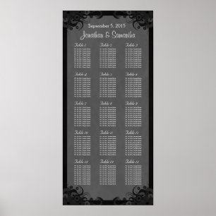 Black and Grey Goth Wedding 15 Table Seating Chart