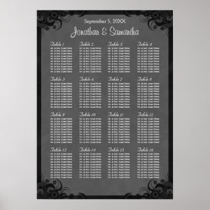 Black and Grey Goth Wedding 16 Table Seating Chart