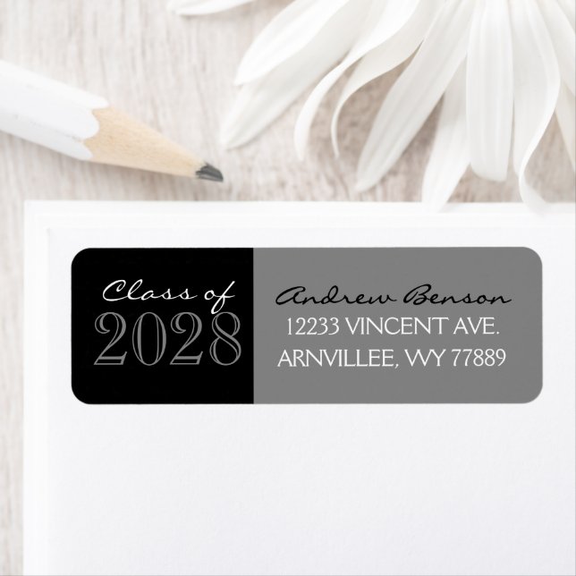 Black and Grey Graduation Return Address Labels (Insitu)