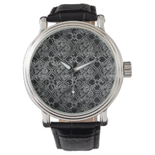 Black and Grey Grunge Floral Watch