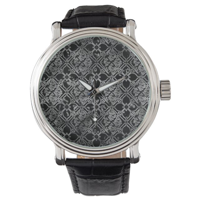 Black and Grey Grunge Floral Watch (Front)