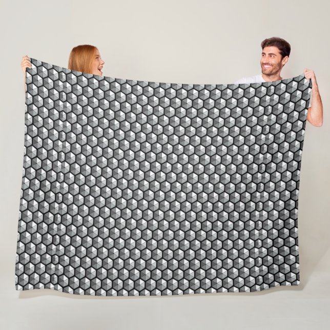 Black and Grey Hexagon 3D Geometric Pattern Blanke Fleece Blanket (In Situ)