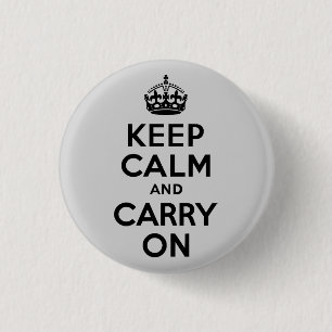 Black and Grey Keep Calm and Carry On 3 Cm Round Badge