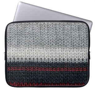 Black and grey knitting wool with red and white st laptop sleeve