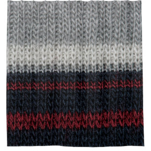 Black and grey knitting wool with red and white st shower curtain
