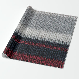 Black and grey knitting wool with red and white st wrapping paper