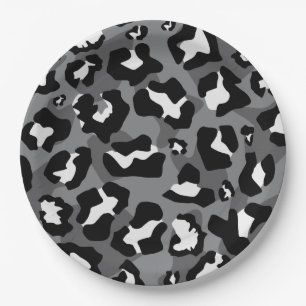 Black and grey leopard animal print paper plate